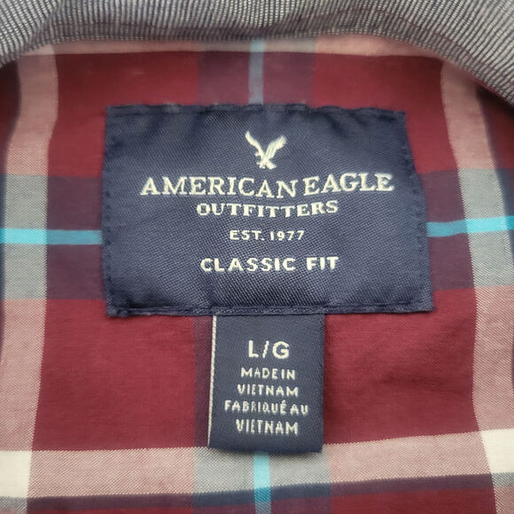 American Eagle Shirt Mens Large Red Plaid Classic Fit Long Sleeve Button Down - Picture 8 of 12